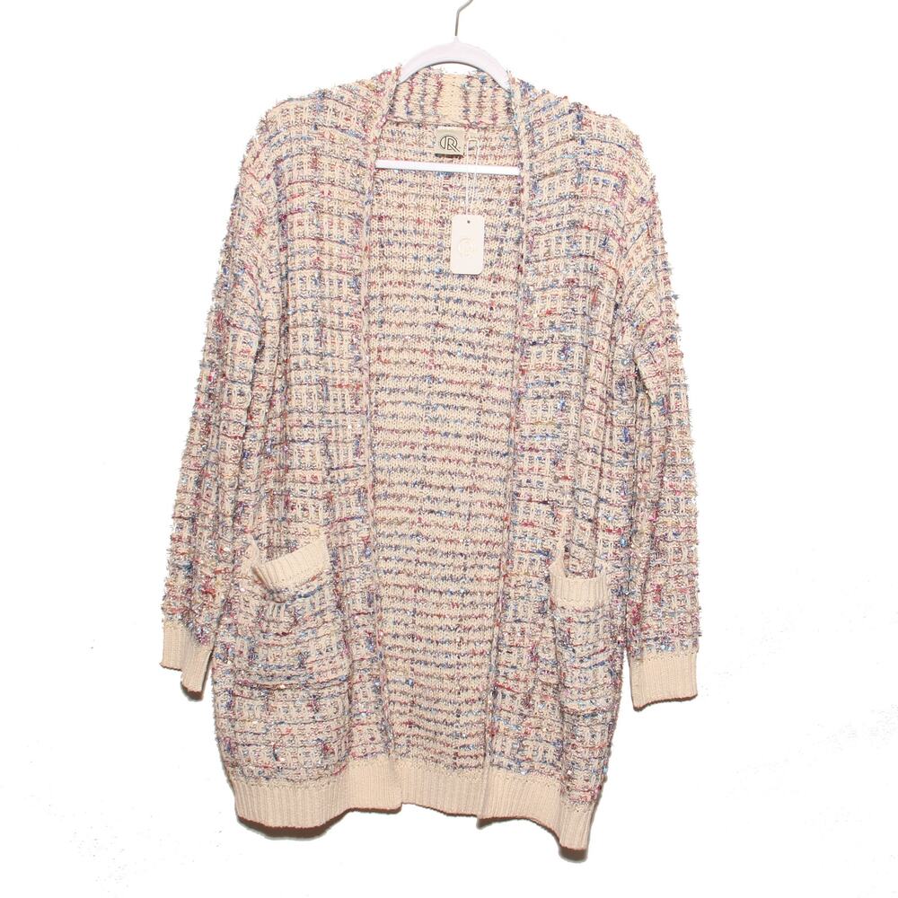 NEW R brand Multicolor Sparkle Long open front Cardigan Size S/M